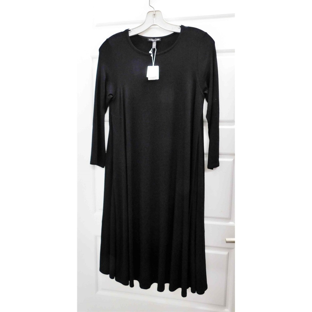 New Eileen Fisher Lightweight Viscose Long Sleeve Jersey Dress sz‎ XXS